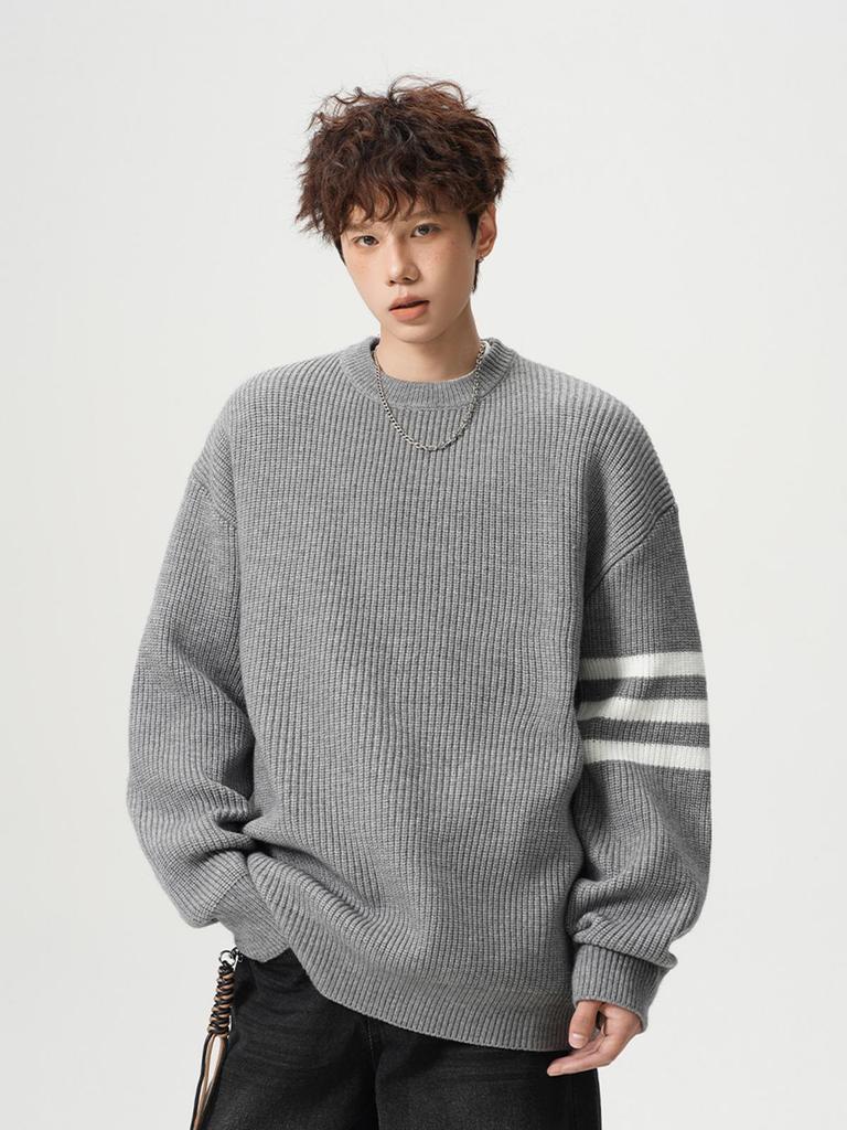 Men's Autumn/Winter High-End Trendy Three-Stripe Round-Neck Knit Sweater Jacket