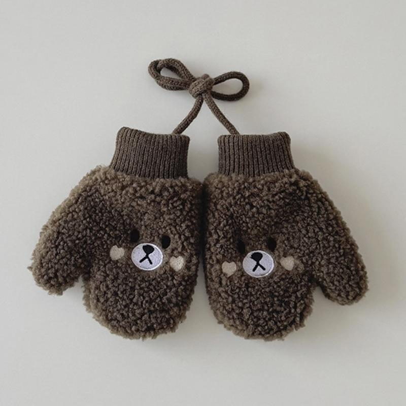 Cosy Infant Fleece Lined Hand Mittens Attached Neck Rope For 1-4 Year Old Children Soft Winter Accessories Unisex