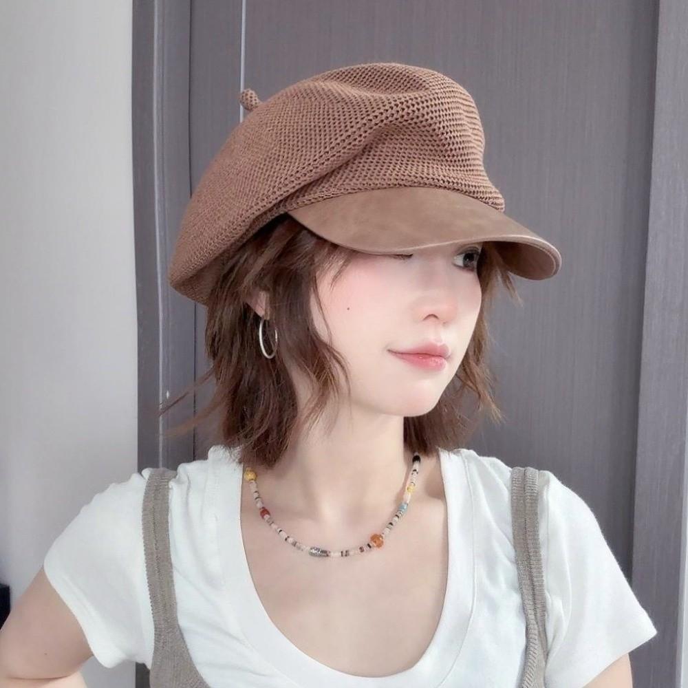 Y2k Hollow Knitted Beret Korean Beanie Cap Ins Painter Berets Female