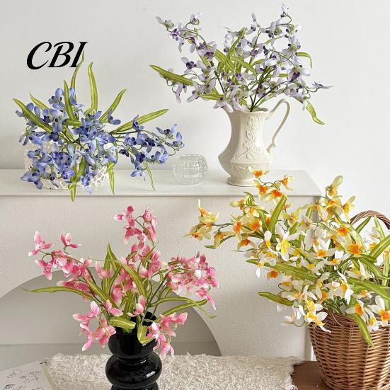 Silk Flowers for Wedding Arrangements Artificial Small Cymbidium Flowers, Faux Long Stem Fake Realistic Fresh Style Botanical Decor Home Table