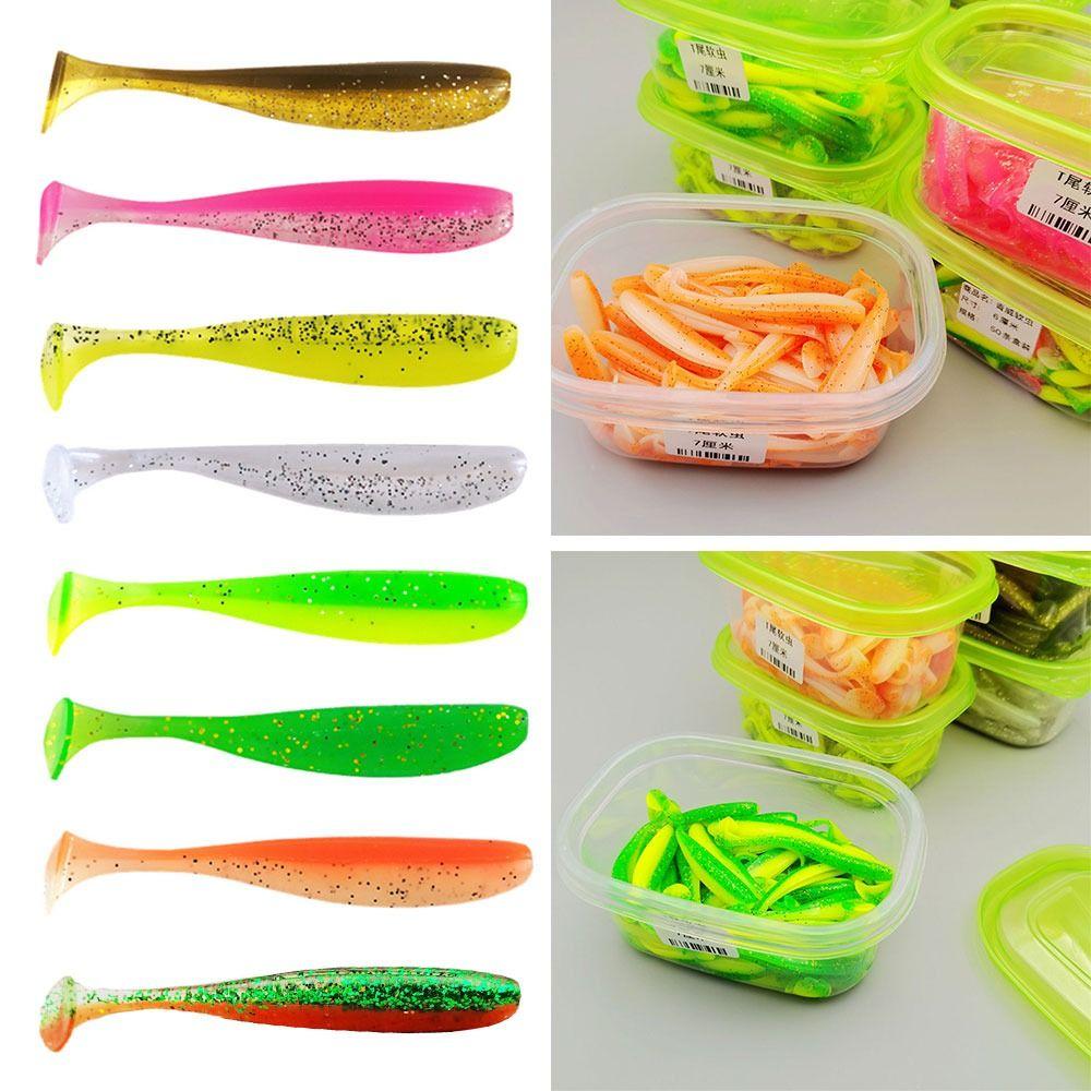 100Pcs/box T Tail Soft Bait Silicone Fishing Tackle Portable Soft Fishing Lures  Freshwater Fishing