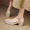 Summer Sheepskin Sandals for Women with Thick Heels and Hollow Soles