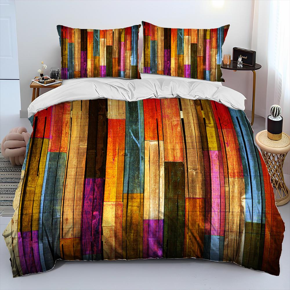 3D Wood Grain Comforter Bedding Set,Duvet Cover Bed Set Quilt Cover Pillowcase,King Queen Size Bedding Set for Adult Child Gift