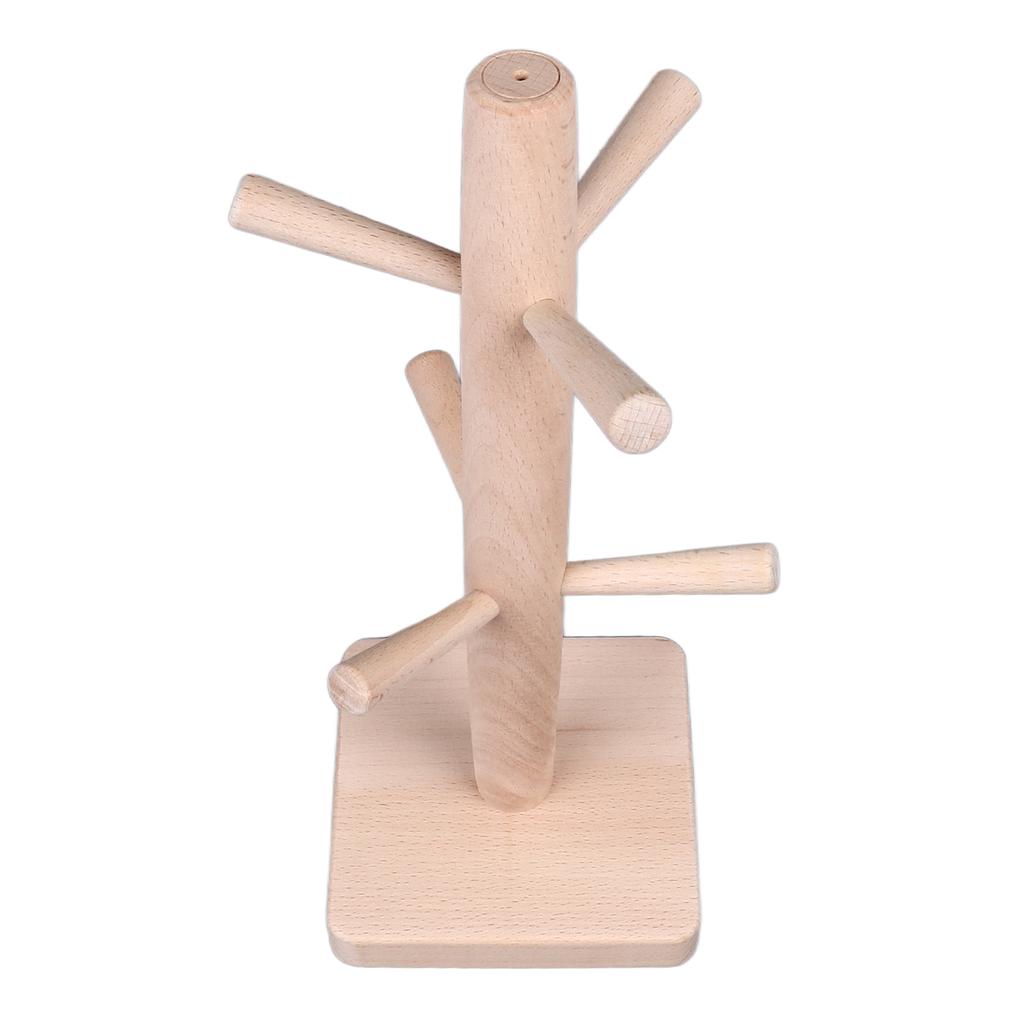Mug Holder Tree Wood Hanger Stand with 6 Hooks Weighted Base Anti Slip Coffee Mug Rack for Kitchen Counter Cabinet