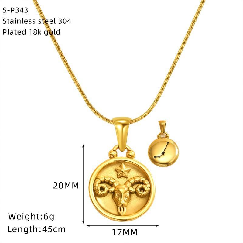 Ретро Печь Золото Нержавеющая Сталь Двусторонняя Двенадцать Созвездий Ожерелье Женский Титановый Стальной Подвеска Точечная Партия