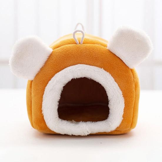 Plush Hamster House with Bear Ears Winter Warm Guinea Pig Rat Chinchilla Rabbit Parrot Squirrels Bed Nest Small Pet Cave Bed Sleeping Nest