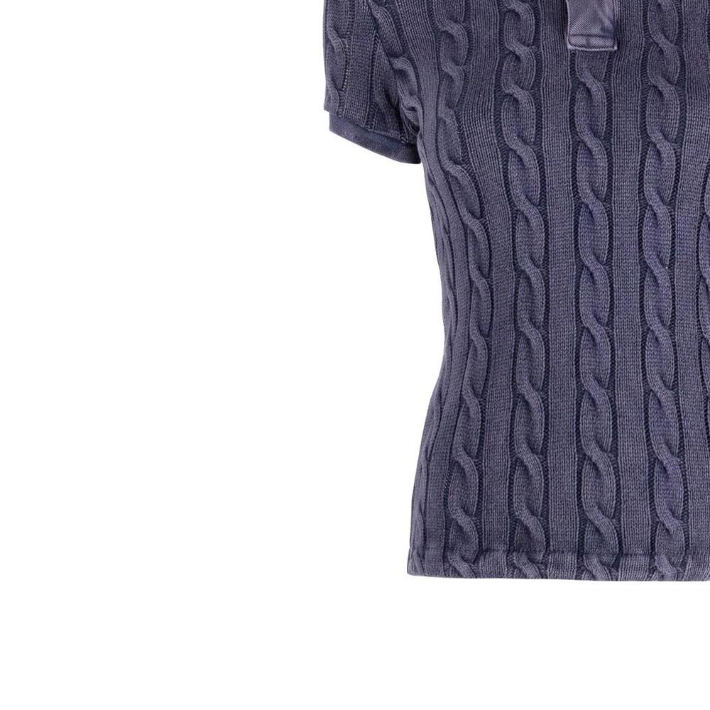 Polo Ralph Lauren SS23 Solid Logo Textured Print Short Sleeve Polo Shirt Women Tops Blue 211891579-002