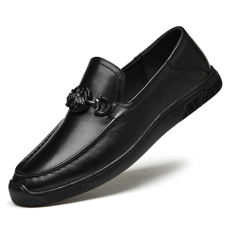 Men s Round Toe Cowhide Casual Slip-on Loafers with Breathable Flat Sole. 46