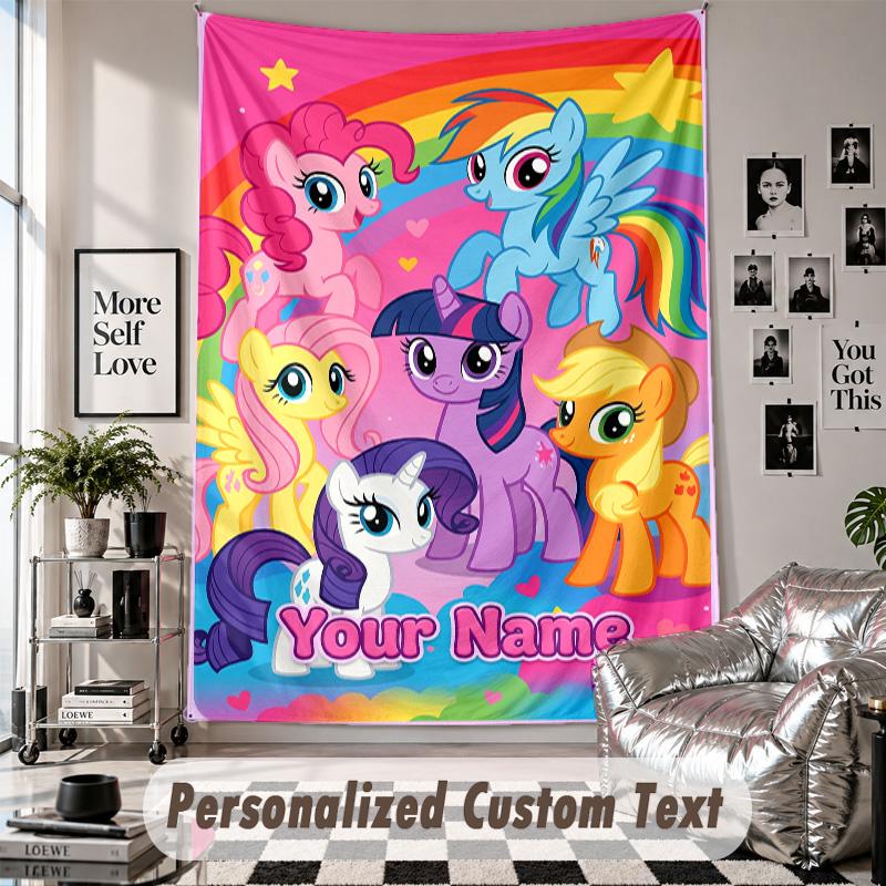 Wall Hanging Tapestry With Custom Name & Text, My Little Pony Decorative Tapestry For Bedroom
