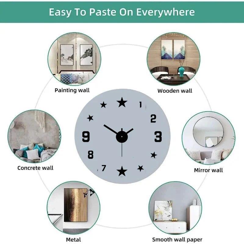 1pc 40cm Black Star Mute DIY Clock ,For Living Room, Bedroom, Desk Wall Mounted Clock Home Furnishings