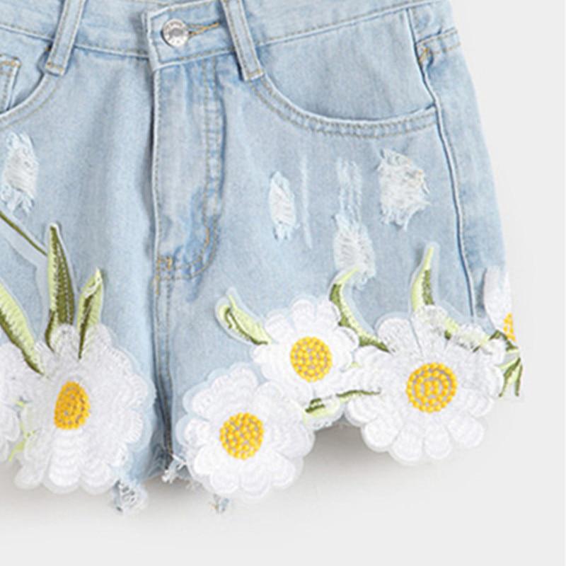 Flower Embroidery Jeans Shorts Girls 