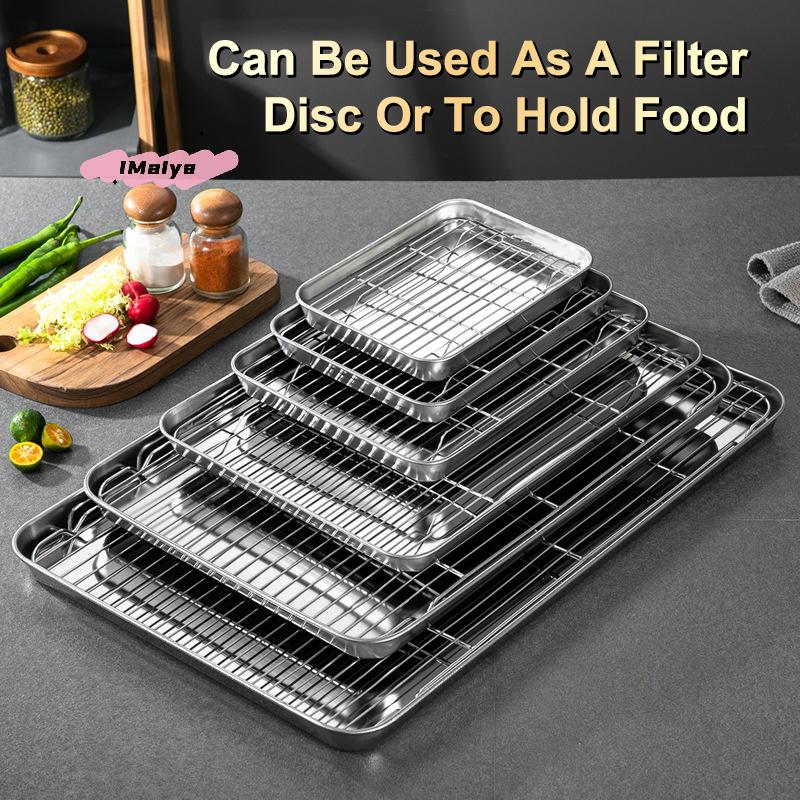 Stainless Steel Baking Tray Set with Removable Cooling Rack Non-Stick BBQ Pan Tray Oven Brownie Rack Cooking Roasting Dish