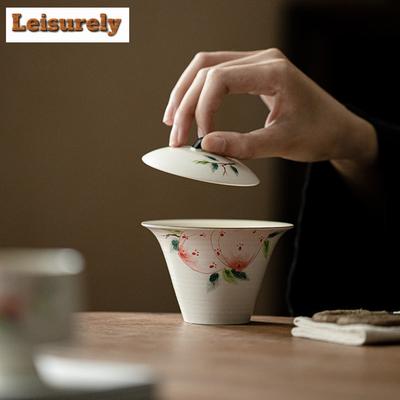 125 ml Boutique Handbemalte Langlebigkeit Pfirsich Gaiwan Japanisches Pulver Yin Hufeisen Teeterrine Teebrüh-Abdeckschale für Teegeschenk