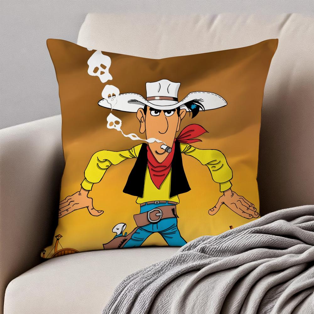 Classic Western Cartoon LLucky Luke Cushion Cover Pillowcase Antidustmite Invisible Zipper Short Plush Sofa Cushion