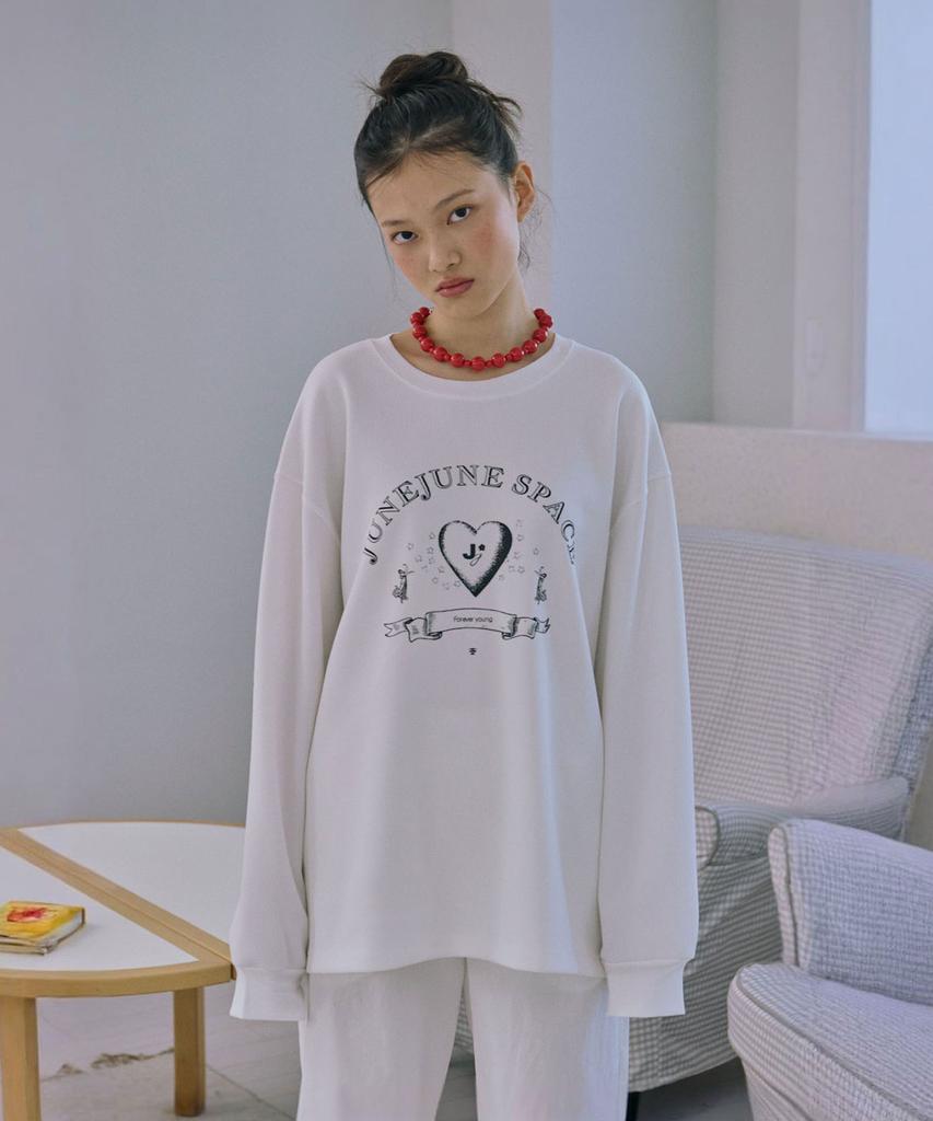 JUNEJUNE SPACE Oversized Printed Sweat Tee_White