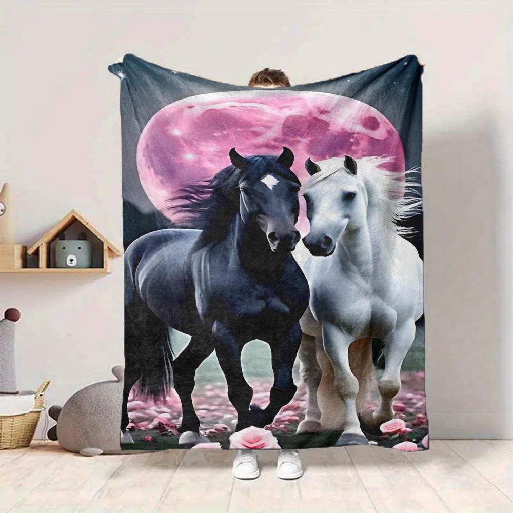 1pc Horse Art Print Blanket, Lightweight Flannel Fleece with Digital Printing, Soft Warm for Sofa, Travel, Camping, Office, Couch, Chair, and Bed, All