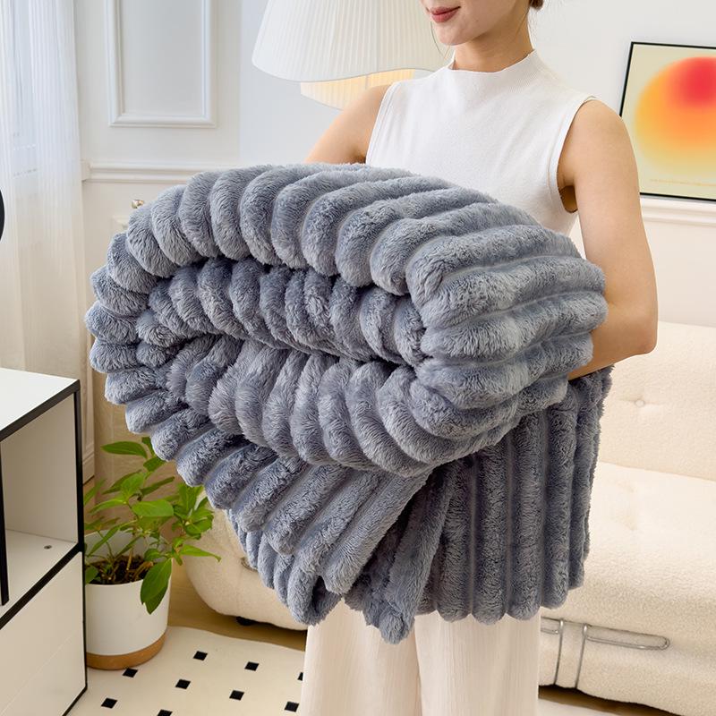 Rabbit Fur Plush Flannel Blanket - Sofa Cover & Nap Blanket for Office or Dormitory