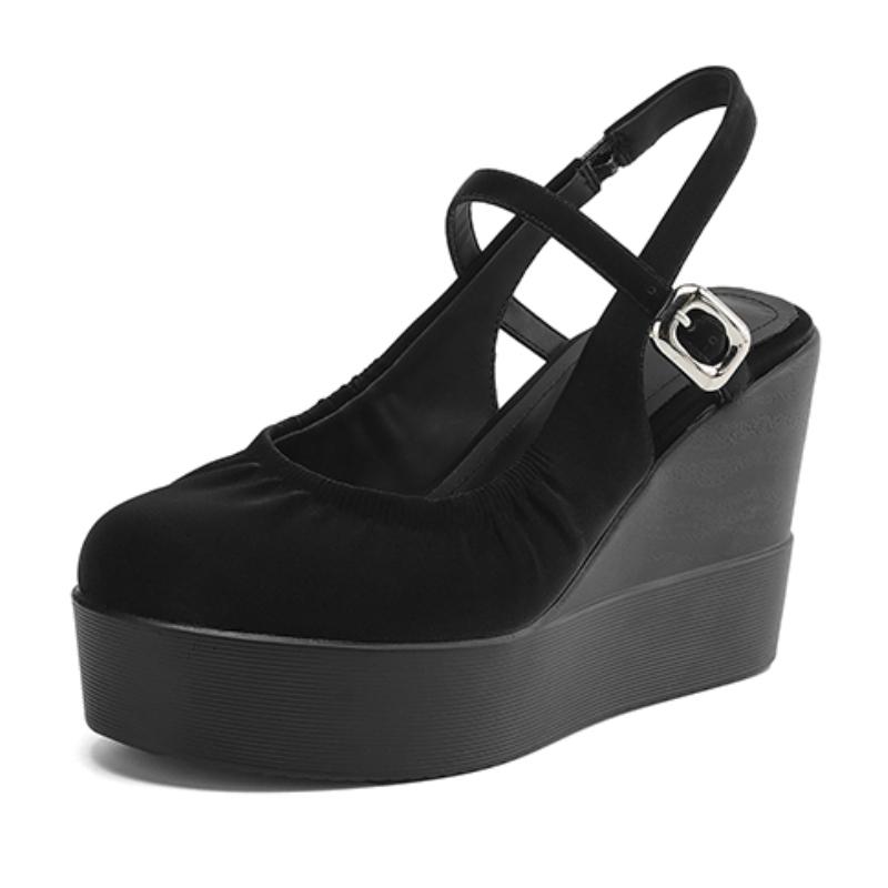 

Летние босоножки на танкетке Туфли для женщин Туфли-лодочки Платформа Танкетка Высокий каблук Слингбэк Женская обувь для вечеринок и танцев Весна Удобные 40 чёрный