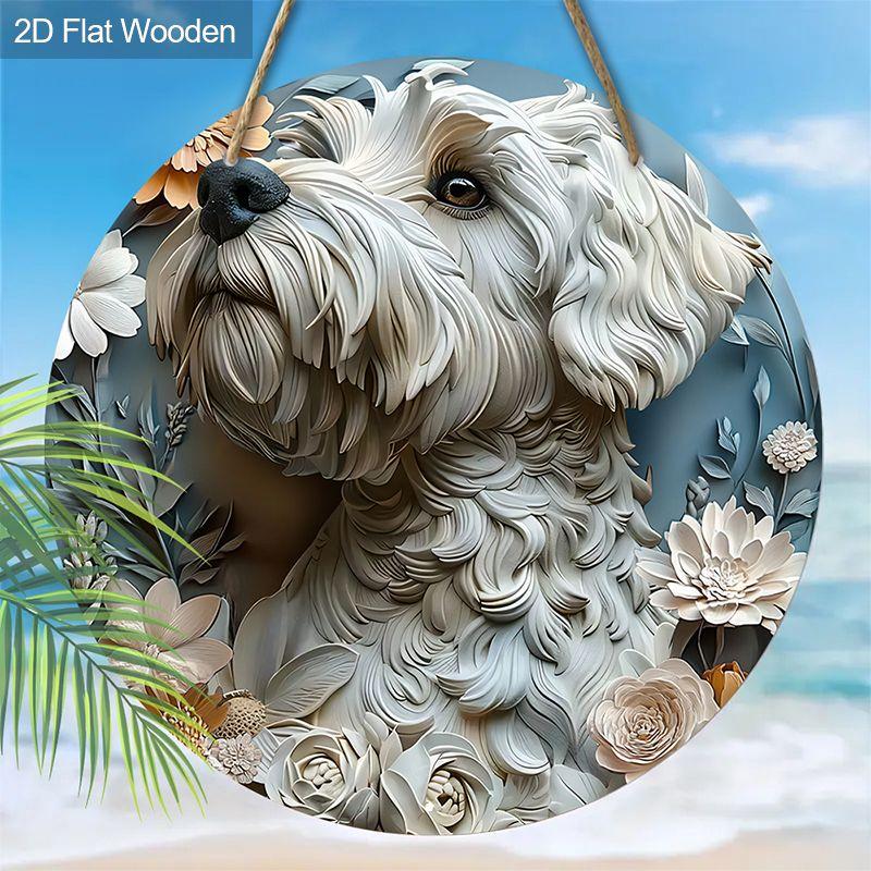 2D flat hanging decorative signs,interior wall or door decoration,garden decoration,the pattern is a cute dog,a housewarming gift for friends