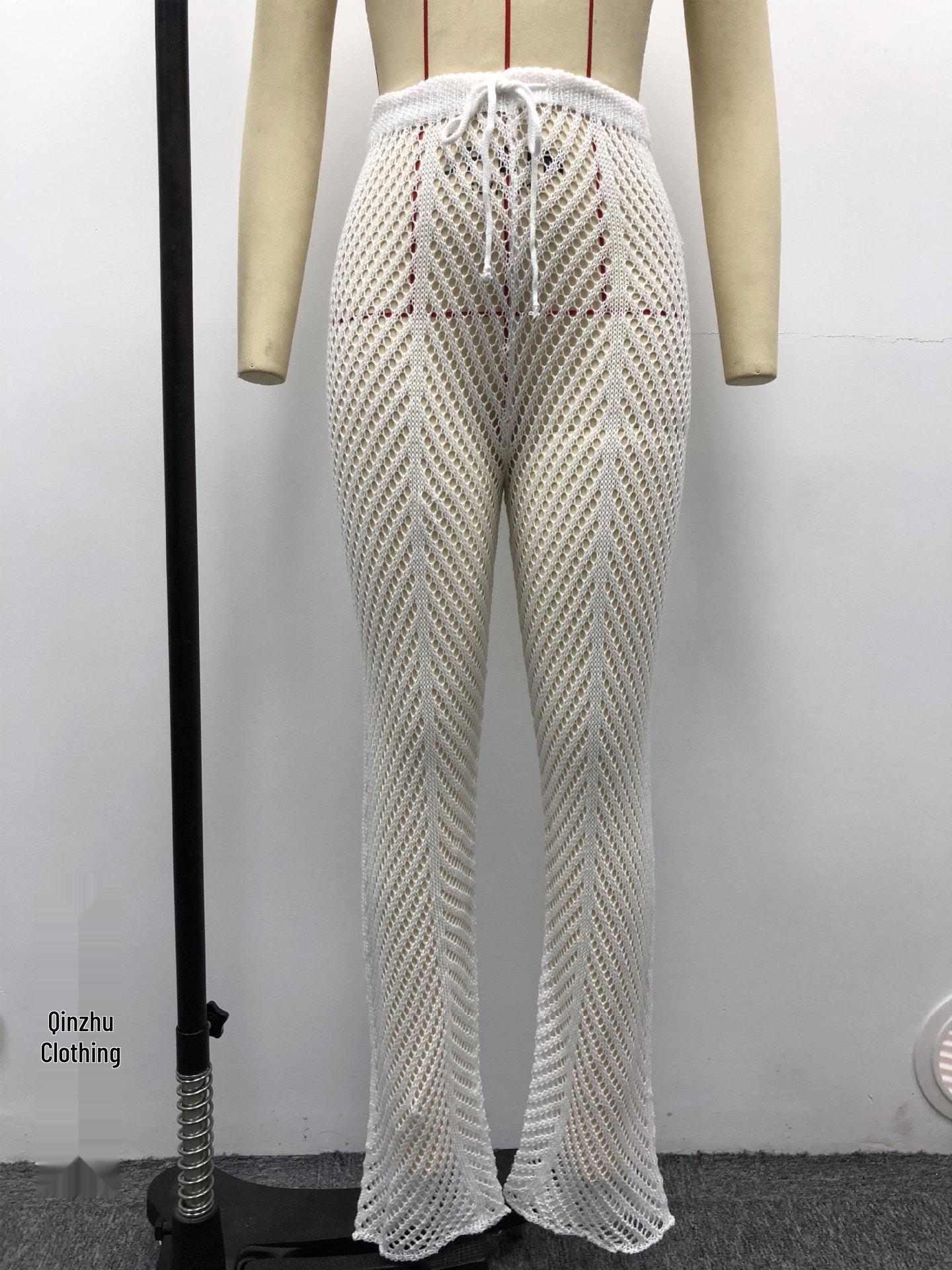 

Европейские и американские брюки с высокой талией, вырезами и завязками, сексуальные, облегающие, пляжные для женщин Extra Large белый