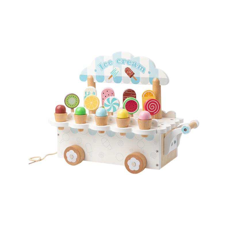 Wooden Ice Cream Cart Role-Play Toy for Parent-Child Interaction