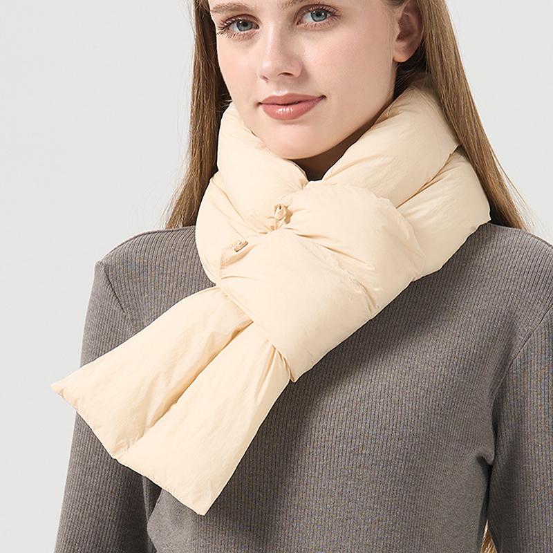 Autumn Winter Down Scarf For Women Girls Soft Cross Solid Colors Waterproof Plush Scarves Lady Warmer Neck Protection
