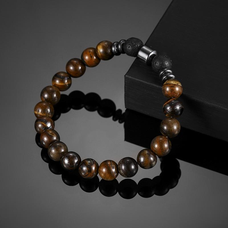 Accessories Fashion Beaded Black Stone Tiger Eye Bead Bracelet, Map Stone Bracelet Magnet Bracelet