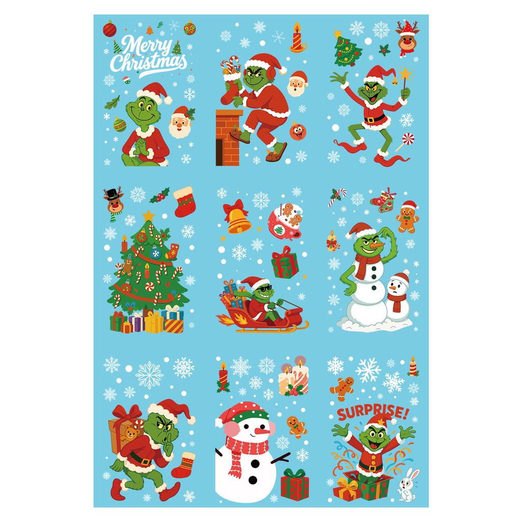 Christmas Decoration Snowman Grinch Static Stickers Christmas Supplies Snowflake Stickers