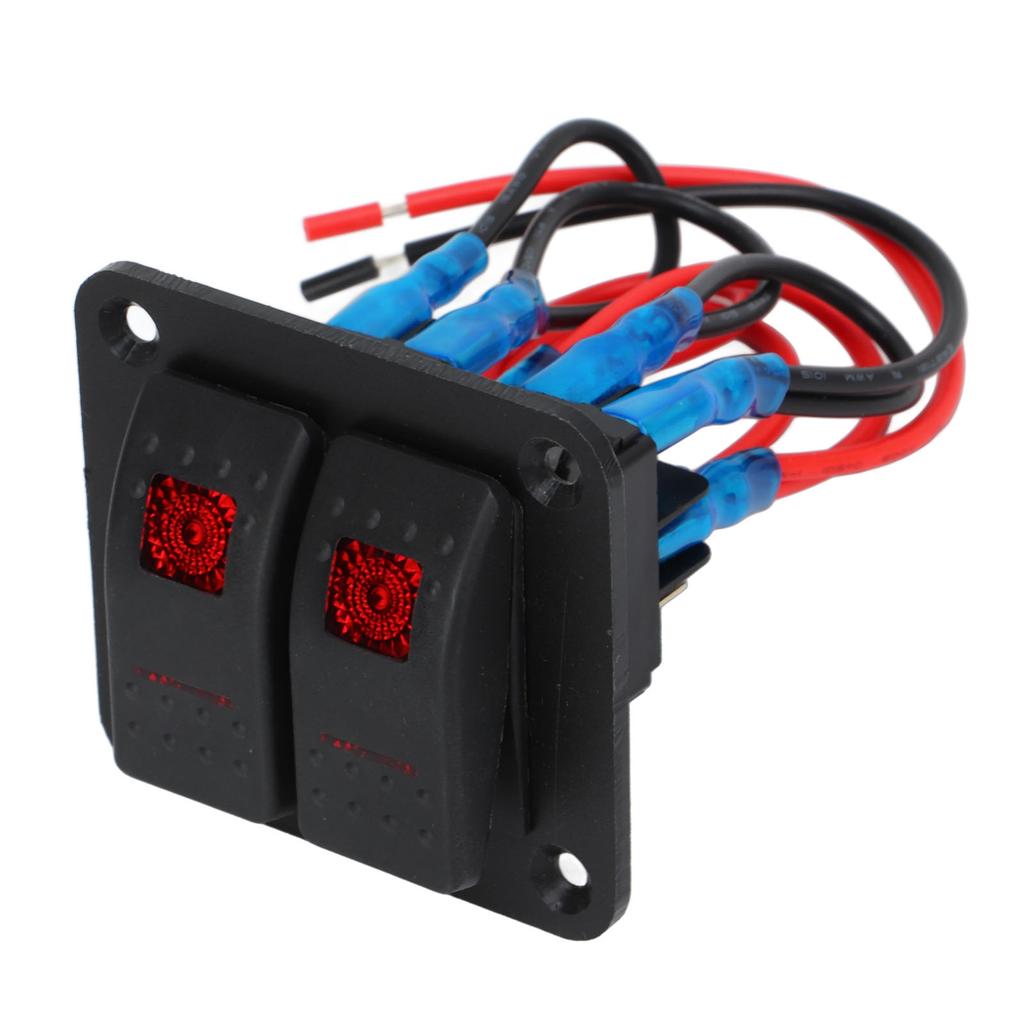 Rocker Switch Panel 2 Gang On Off Pre Wired Red LED 12V 24V 20A 10A with Marine Vehicle Labels