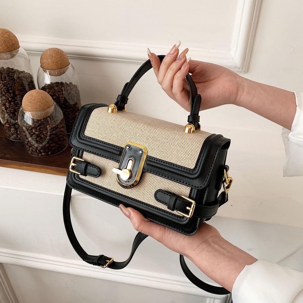 IELGY Contrast Color Messenger Handbag Retro Fashion One Shoulder