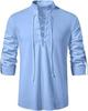 Men's Cotton Linen Henley Shirt - Beach Casual Stand Collar Long Sleeve (2024)