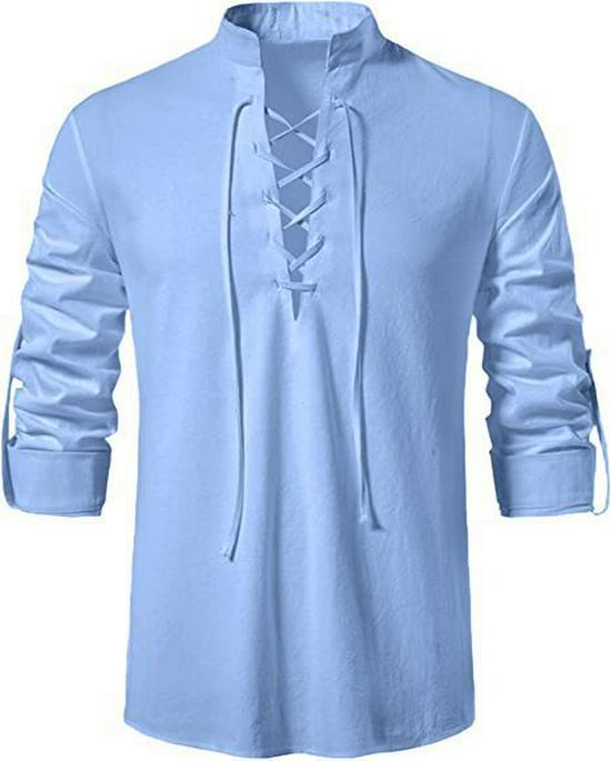 Men's Cotton Linen Henley Shirt - Beach Casual Stand Collar Long Sleeve (2024)