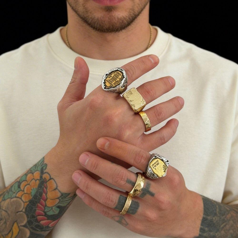 6Pcs/Set Punk Rings Hip-hop Men Rings Retro Geometric Open Rings  Male