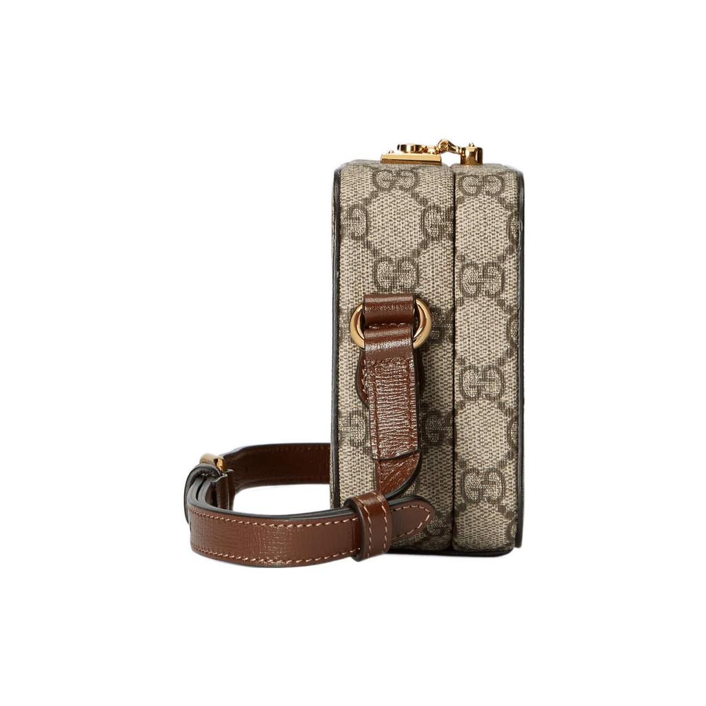 Gucci Oval Double G Leather Tag Canvas Mini Shoulder Crossbody Bag Women Handbags Beige Ebony 723129-92TCG-8563