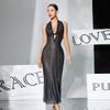 Black Flash Silk Perspective Dress Long Dress Neck Deep Back Slim Fish Tail Sexy Nightdress