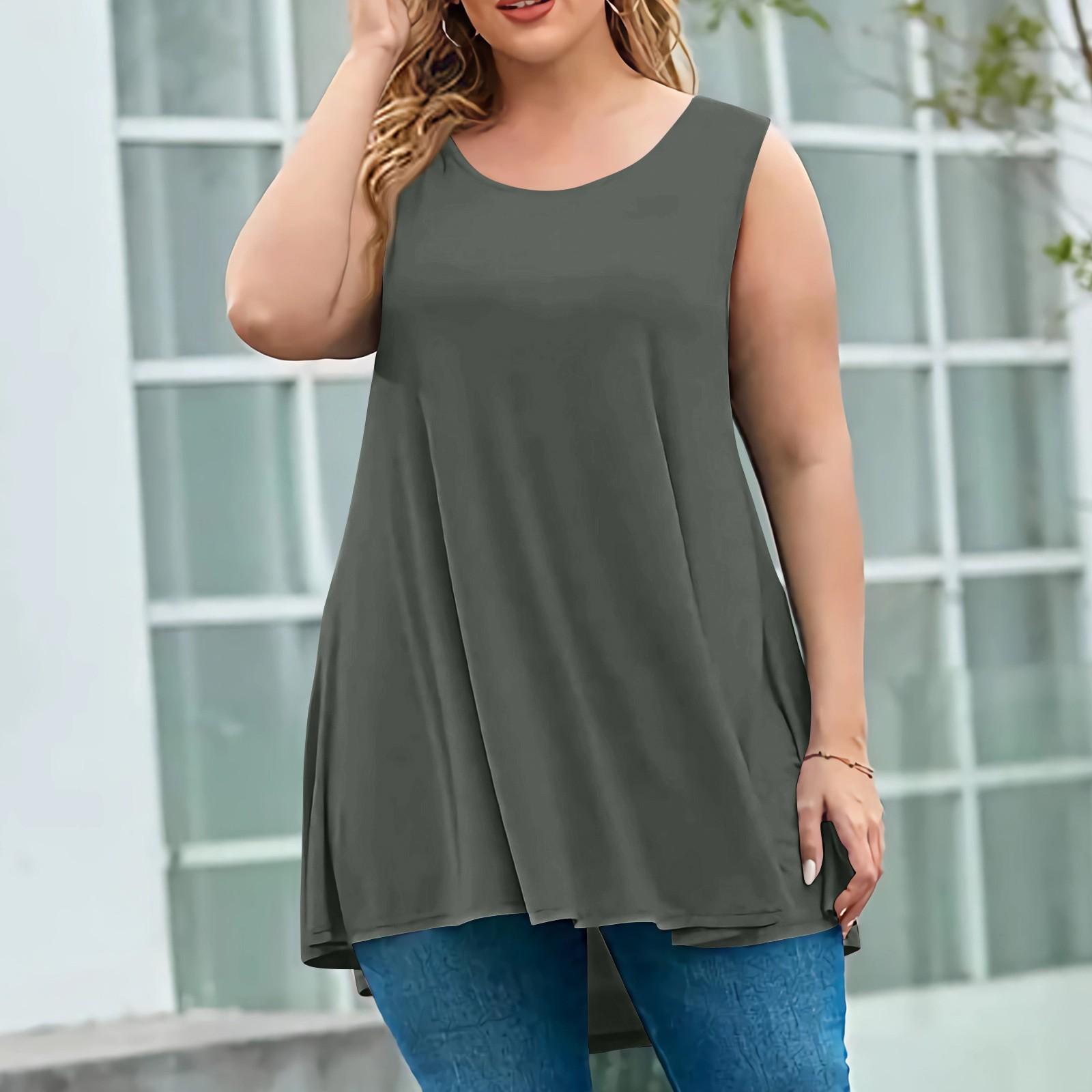 

Женская мода большого размера с круглым вырезом без рукавов повседневный однотонный свободный пуловер топ XXXXL