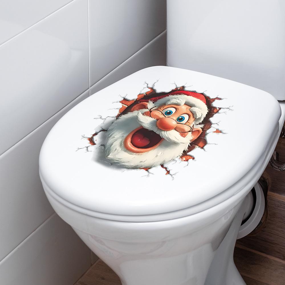 Creative Wall-breaking Santa Claus Bathroom Toilet Toilet Decorative Wall Stickers