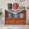 Retro Flip-Top Desktop Storage Box with Drawer and Cup Holder