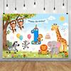 Cartoon Jungle Zoo Children's Birthday Party Decoration Photography Background Cloth Banner