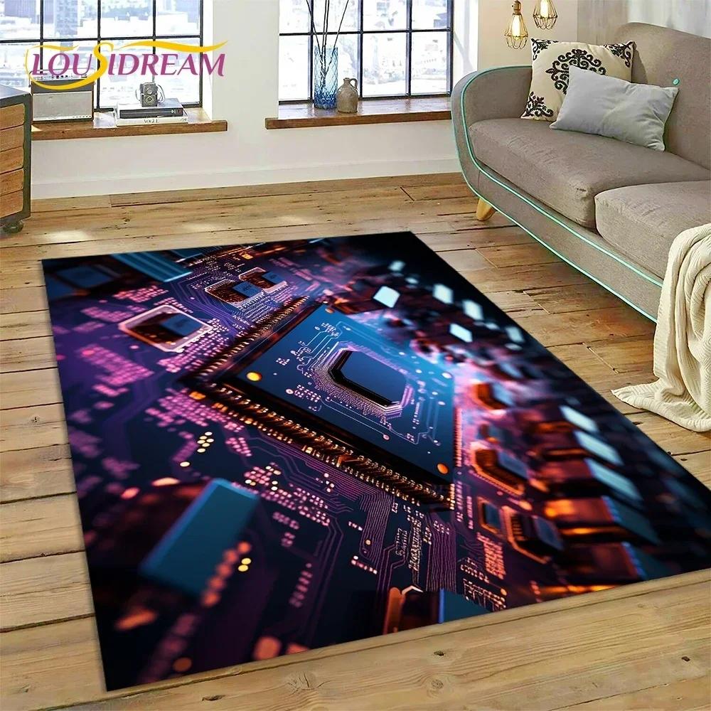PCB Circuit Board 3D Chip CPU Carpet Rug for Bedroom Living Room Home Sofa Decoration,Children Game Large Decor Floor Mat Gift