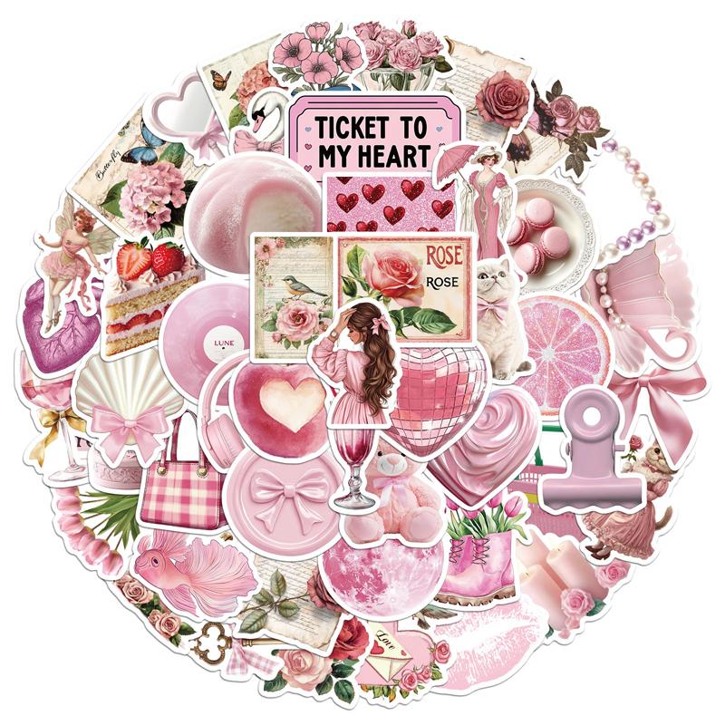 50PCS Aesthetic Girls Stickers Pack Kawai Pink Waterproof Cute Stickers for Water Bottle Laptop DecorScrapbook Fashion Decals