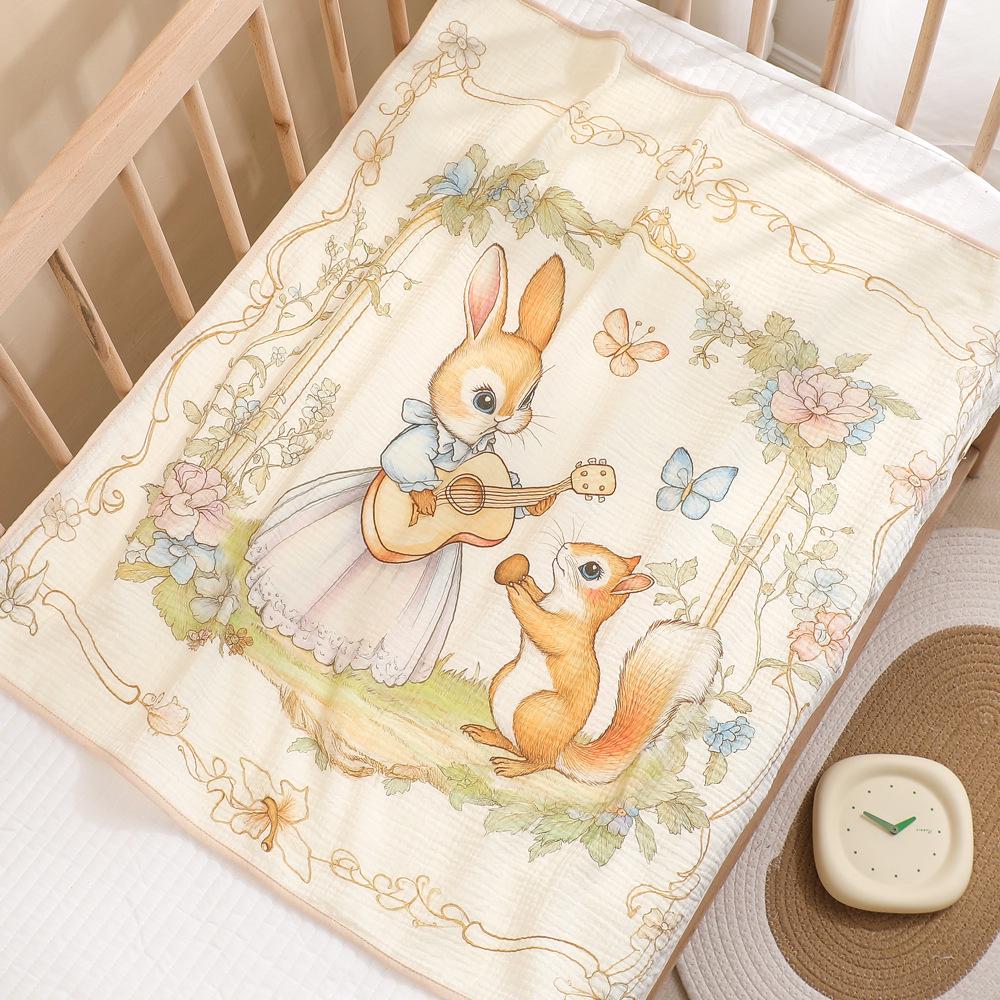 Newborn Cartoon Print Gauze Swaddle Blanket - Two-Layer Infant Wrap, Absorbent Bath Towel