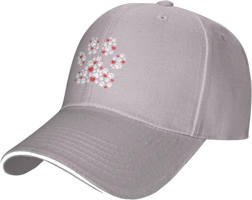 Paw Print Heart Dog Lover Baseball Cap Polyester Adjustable Sandwich Cap Casual for Unisex