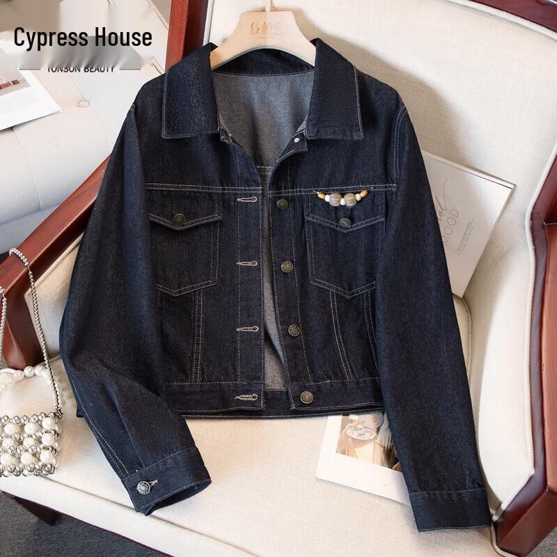 

Women s Washed Lapel Long-Sleeve Short Denim Jacket One Size