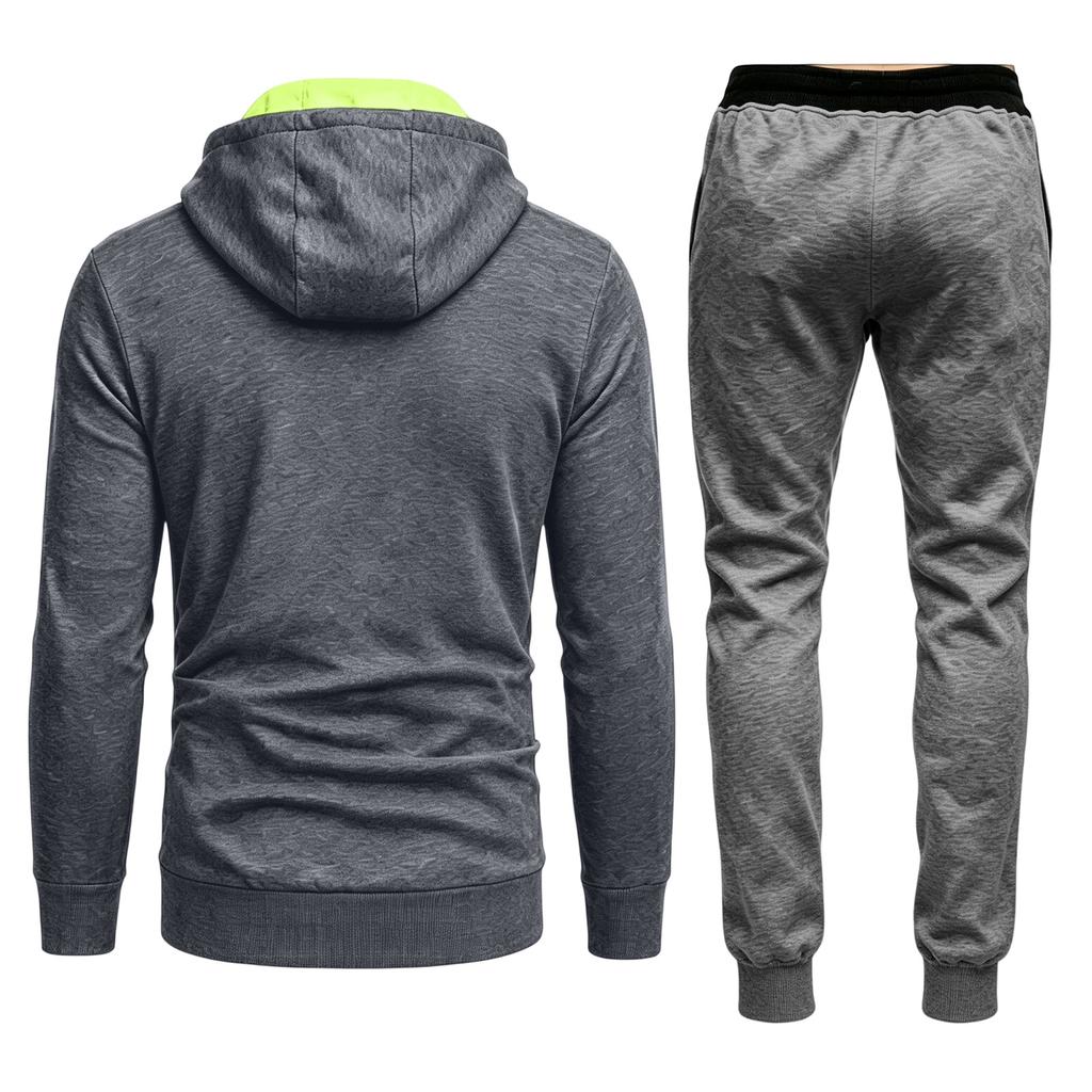 Men's Outdoor Lined Zip Up Hooded Sweatsuit Set Long Sleeve Top and Pants (Shoes Not Included)