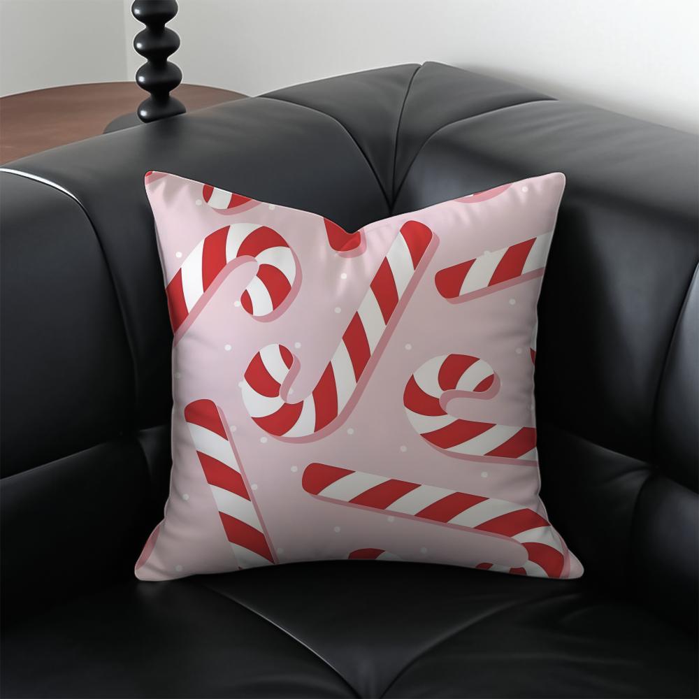 Christmas Candy Cane Holiday Cushion Cover Pillow Case Antidustmite Invisible zipper silky plush cushion