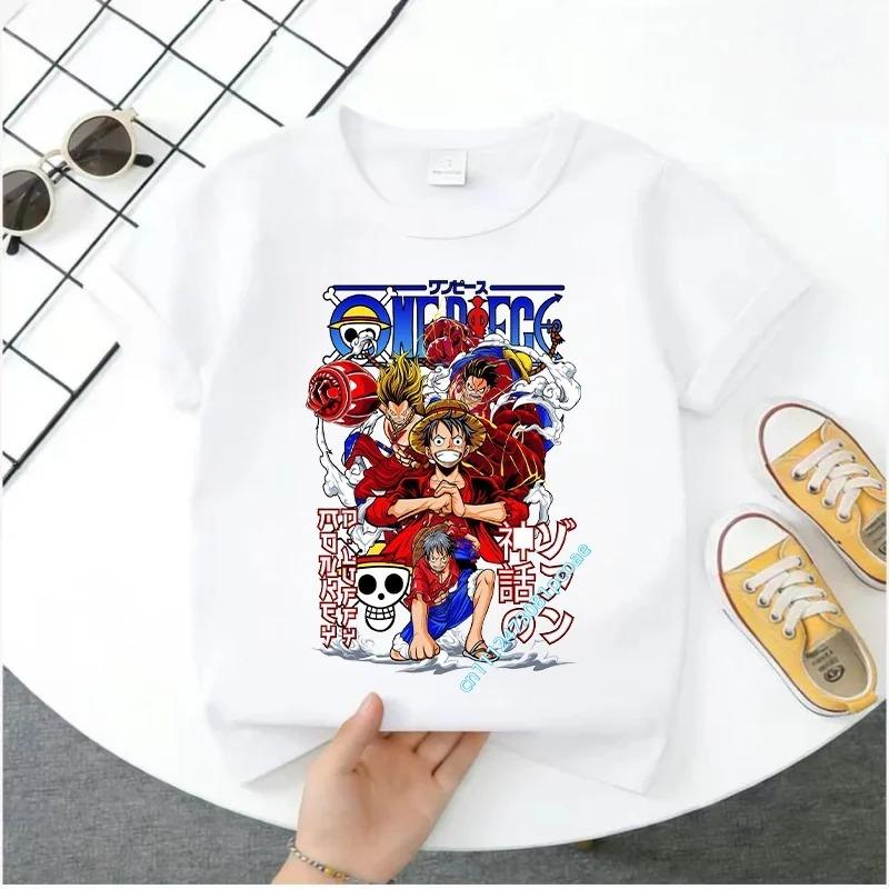 2026 One Piece Boys' Sweatshirt - Children's Short Sleeve Casual Top - Summer Cartoon Print