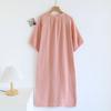 Summer Mid-long Style Women's Short Sleeved Pajamas Nightgowns Thincotton Cardigan and Round Neck Simple Solid Color Sleep Dress