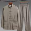 Chinese Traditional Clothing Set Man Spring Fall Linen Buckle Kung Fu Shirt Oriental Retro Top Pants Tai Chi Breathable Uniforms Hanfu