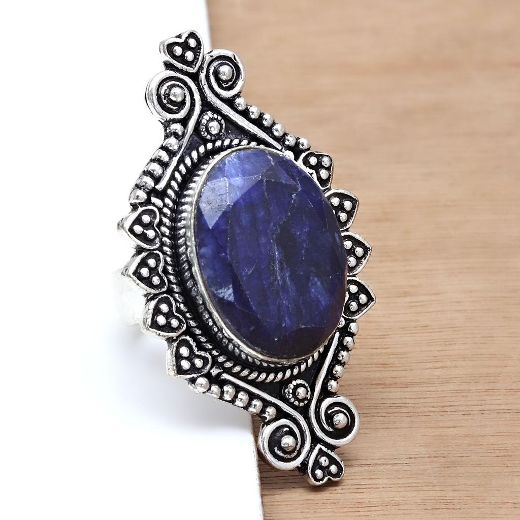 Blue Sapphire Gemstone Handmade Silver Jewelry  "7"